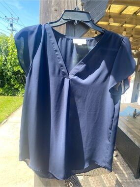 LOFT Navy V-Neck Flutter Sleeve Blouse